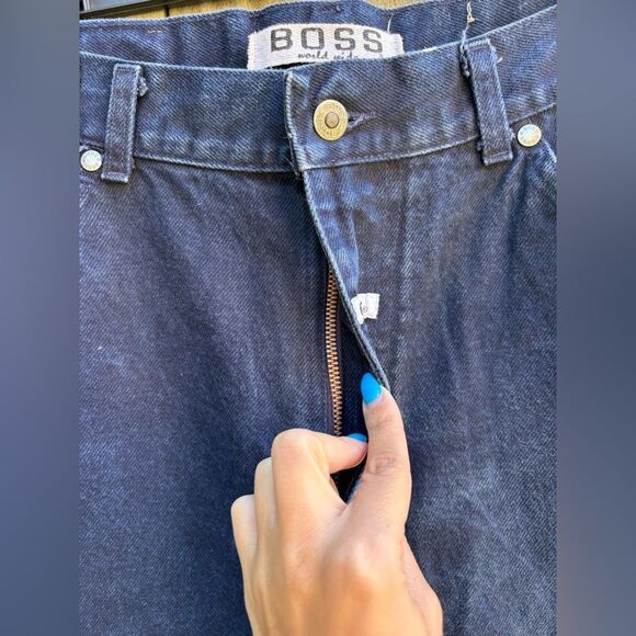 Boss Vintage 90s Wide Leg Jeans Like Jnco In Dark Wash Size 29 x 33 Tapered - Picture 4 of 8